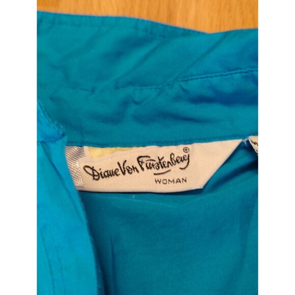 Diane Von Furstenberg Blouse Top Womens Size 20 Button Up Roll Tab Teal - Picture 6 of 10